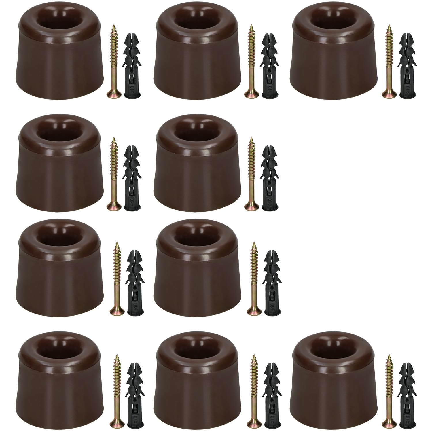 KOTARBAU Door Stopper Floor for Screwing - - Floor Door Stopper - Floor Mounting - Door Stopper - Made of Rubber (Brown, Set of 10)