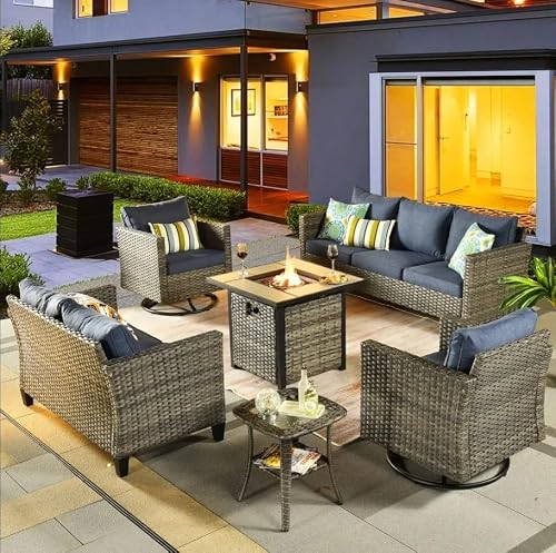 6 Pieces Outdoor Sofa Set All Weather Reinforced Wicker Rattan