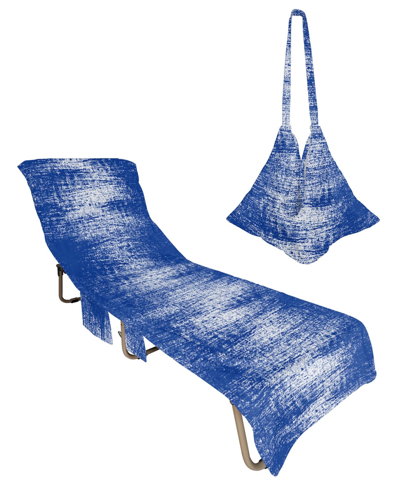Abstract Blue, Beach Lounge Chair Towel Cover, Soft Chaise Lounge Towel with Side Pockets Patio Pool Chairs Cover for Beach/Pool Sunbathing 29x85 Modern Minimalist Oil Painting Art
