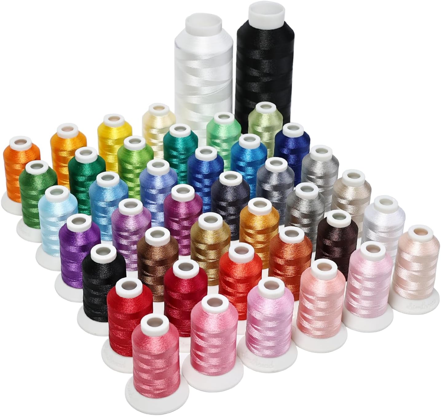 Simthread 42pcs Polyester Machine Thread Kit – 40 Colors (500M) + Black & White (5000M) for Sewing & Embroidery Machines