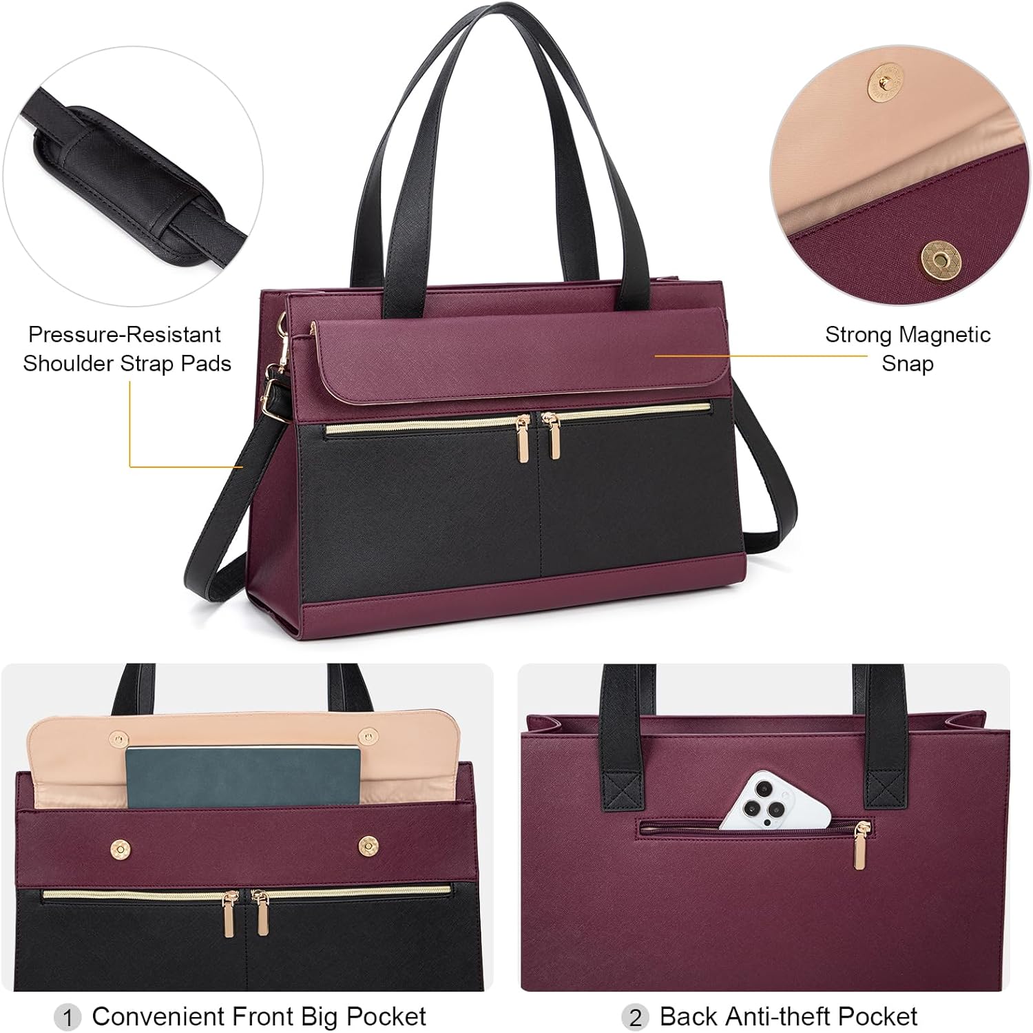 Laptop Bag for Women 15.6 Inch, Professional Tote Briefcase Purse, Eco-friendly Leather Teacher Bag Work Bag for Business