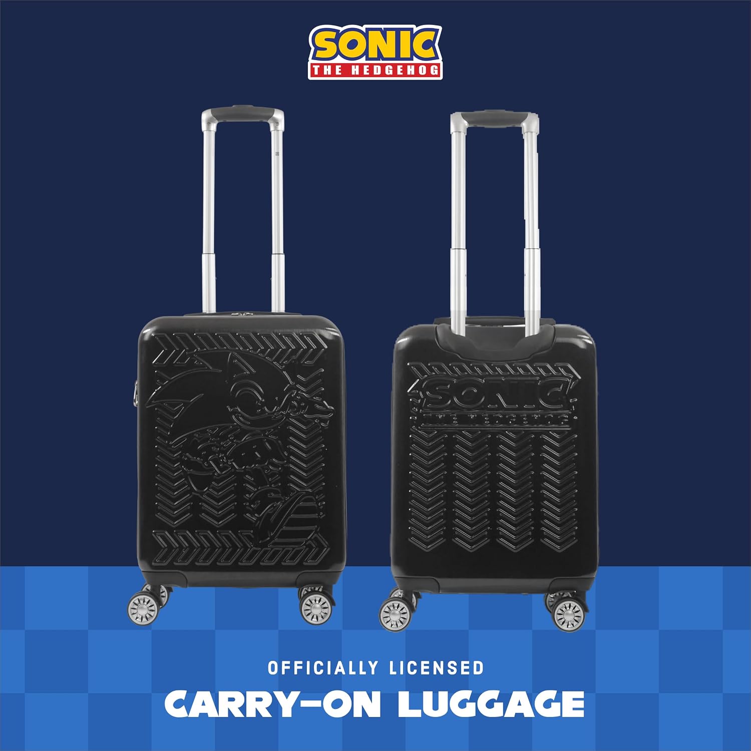 FUL Sonic the Hedgehog Carry-On Suitcase, 21.5 Inch Expandable Hardshell Spinner Luggage, Black