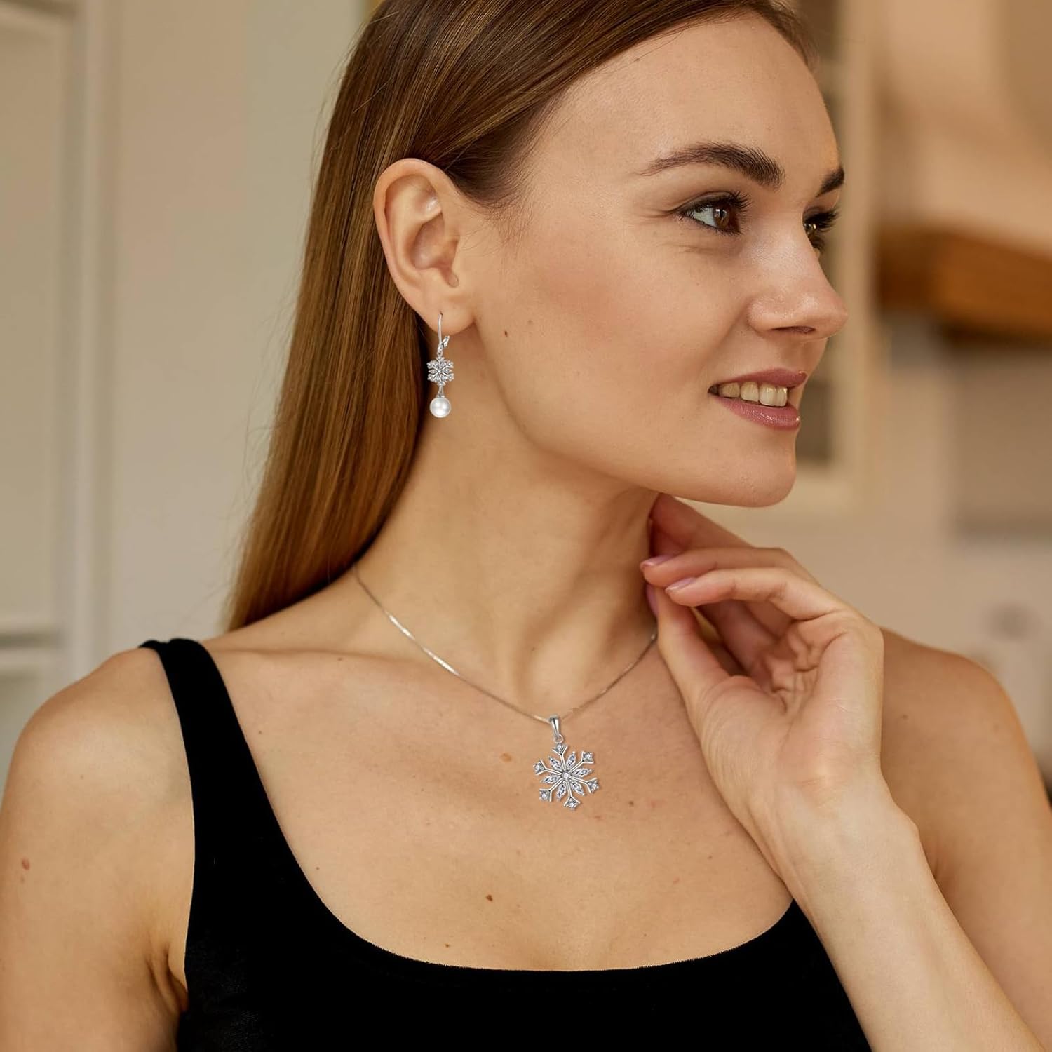 White/Bule Snowflake Necklace for Women 925 Sterling Silver 5A Cubic Zirconia Birthstone Pendant Necklace Jewelry Winter Christmas Birthday Gifts for Her - Image 3