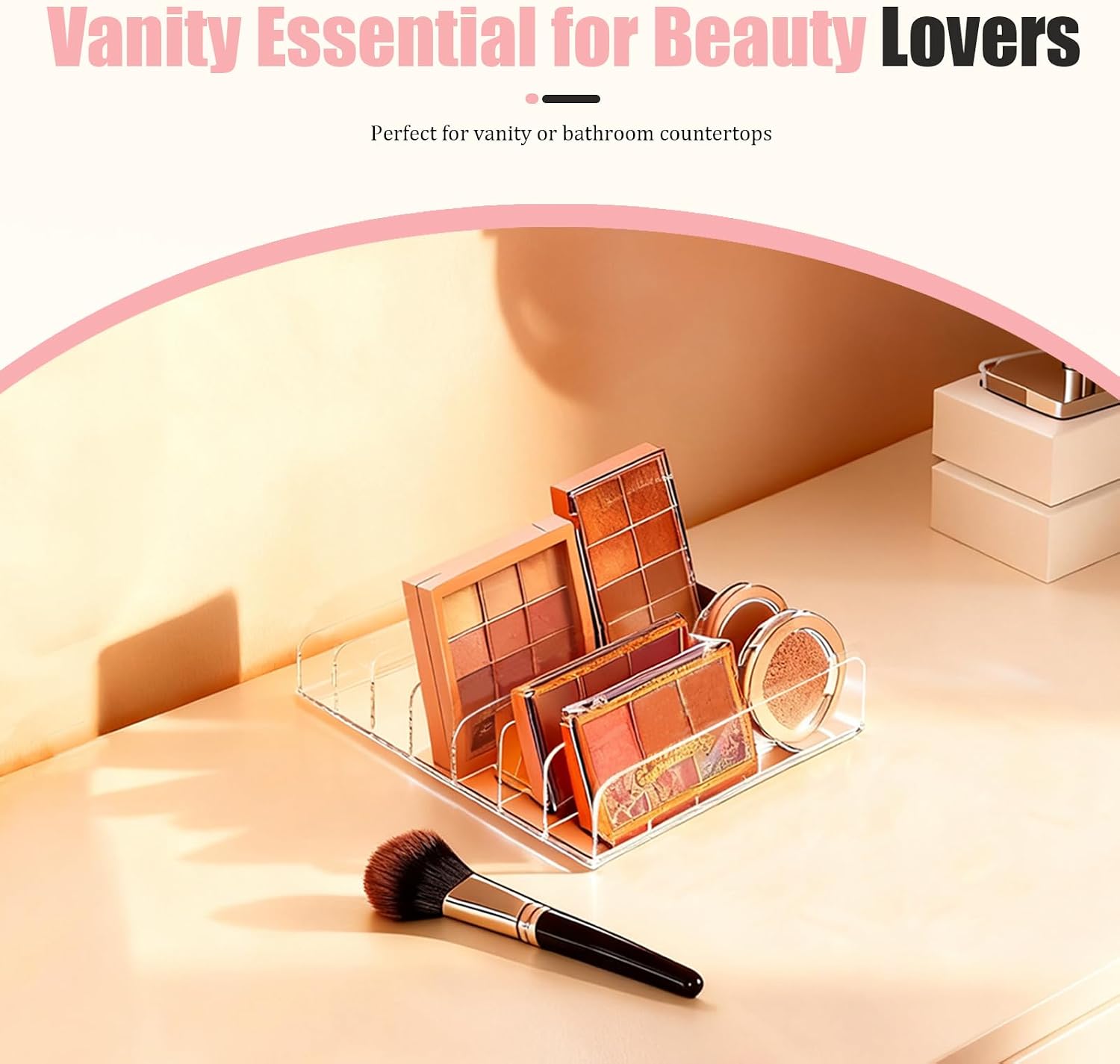 2-Pack Acrylic Makeup Palette Organizer, 7-Slot Eyeshadow Palette Storage, Clear Display Case for Vanity Drawer Countertop, Cosmetic Organizer for Makeup Brushes, Lipstick, Blush Kits