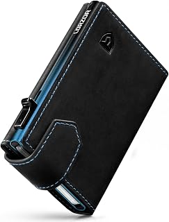 Kartenetui mit Magnetischer Verschluss, Slim Wallet mit Münzfach, Geldbörse Herren RFID Schutz, Portmonee Herren Portemonnaie für 10 Karten, Smart Wallet, Geldbeutel (Blau-Schwarz)