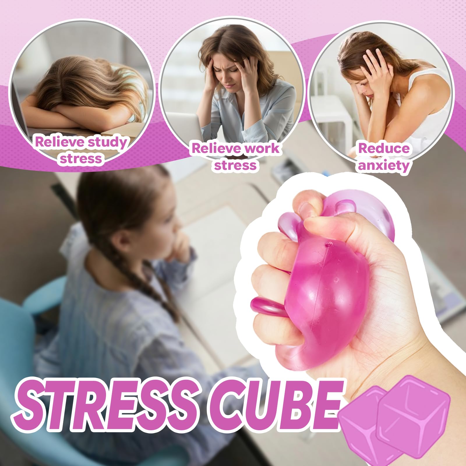 FazaVexior 1PCS Cube Stress Balls, Squishy Fidget Toys for Kids & Adults, Sensory Squeeze Cubes for Autism ADHD - Image 2