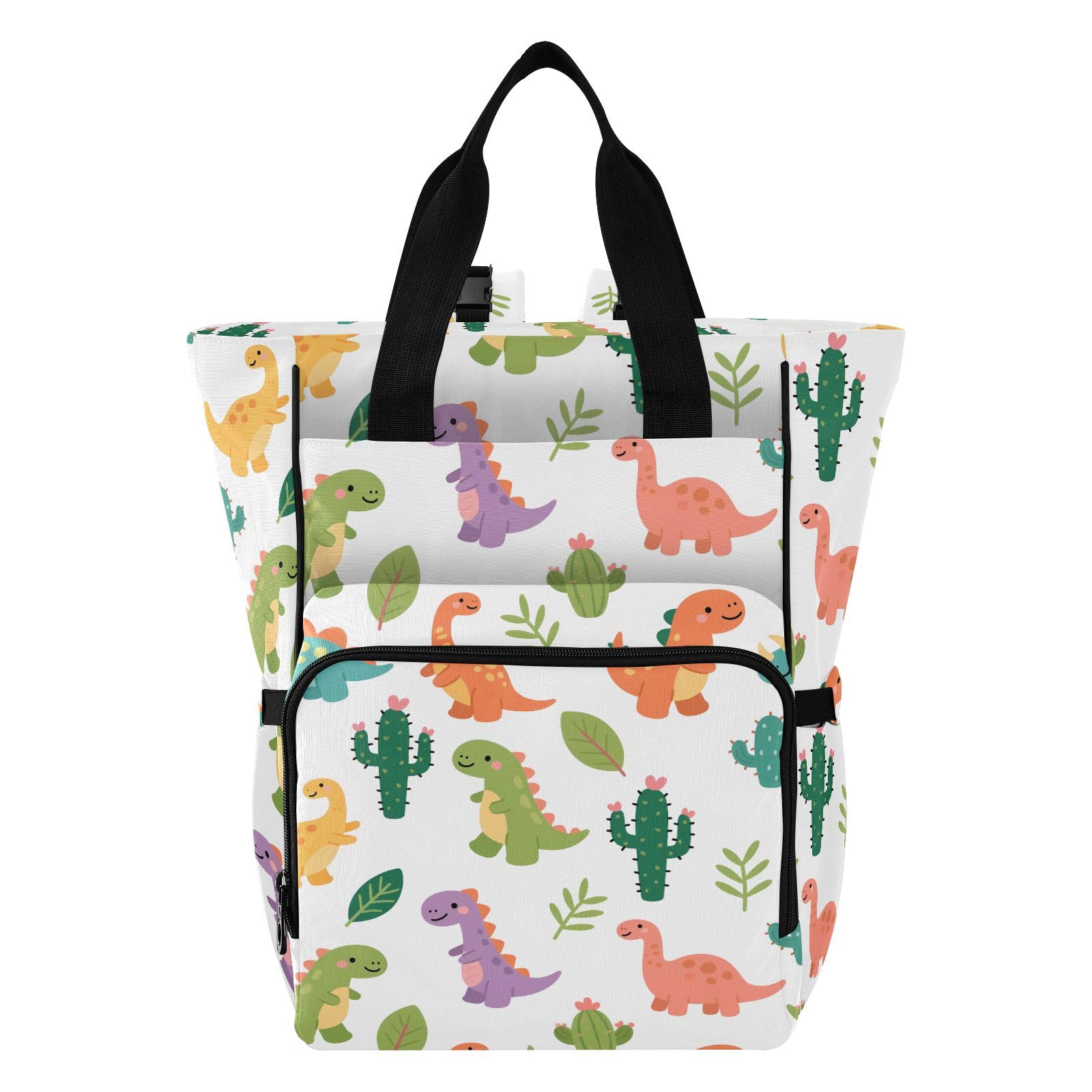 Mnsruu Zaino per pannolini per bambini, con disegno di dinosauro e cactus, borsa grande, impermeabile, da viaggio, per mamme e papà