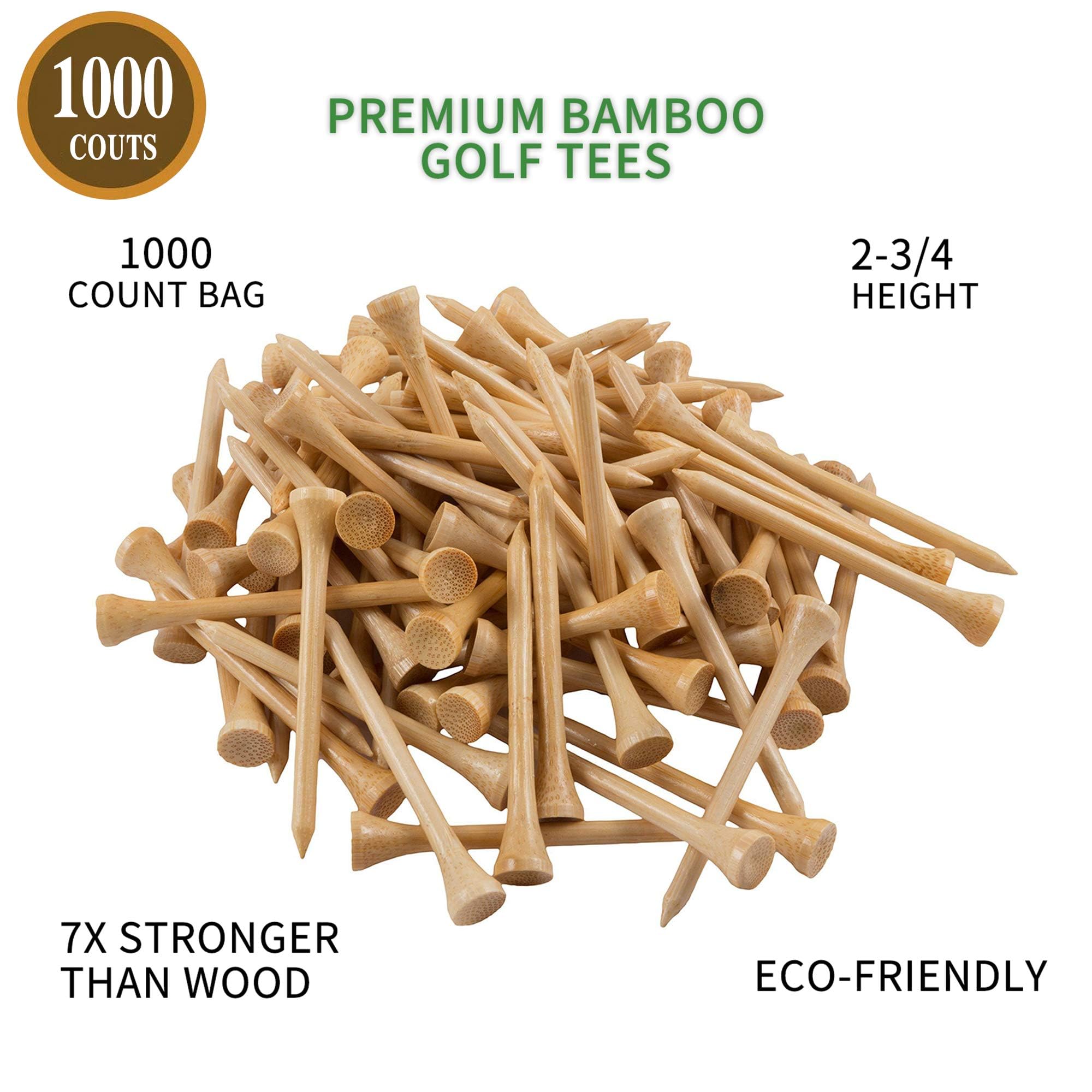 Tees de Golf Profesionales de bambú, un Paquete de 1000 Piezas, uñas de bambú Natural para Entrenamiento, 2.76 Pulgadas de Largo 0.5 cm de diámetro