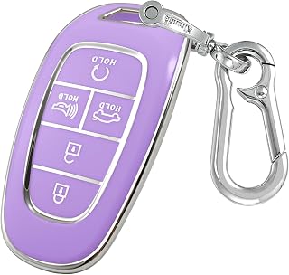Kirsnda for hyundai Key Fob Cover with Keychian,Purple Silver,5 Button | TPU Protection Key Case Compatible with 2019 2020 2021 2022 Sonata Tucson Smart Remote Key