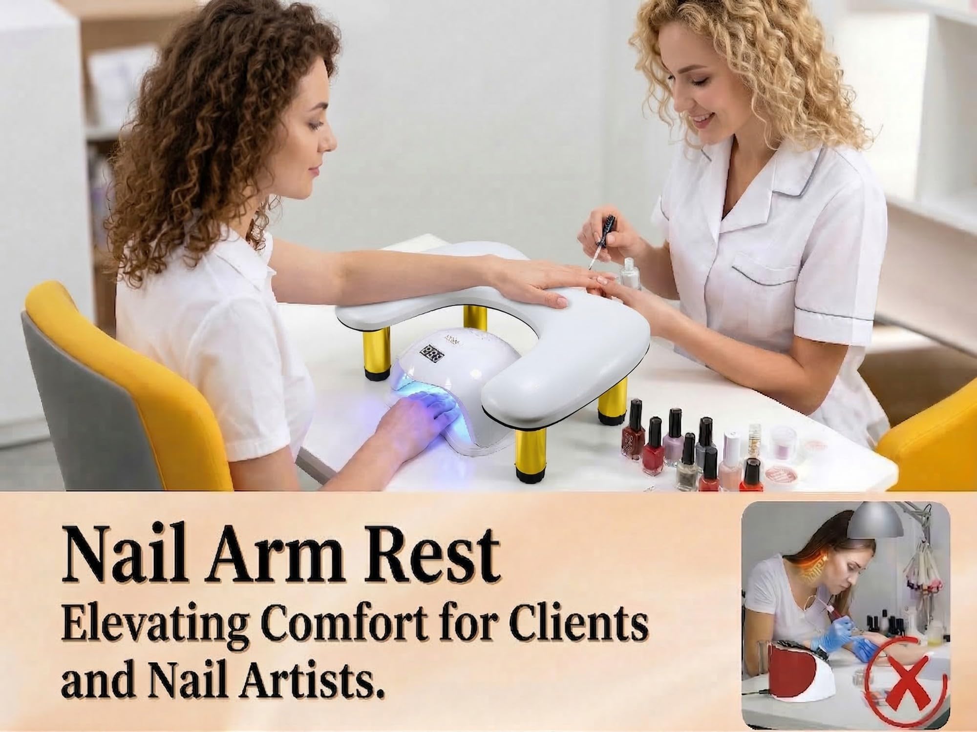 U-Förmig Handauflage Nagelstudio: Golden Strahlender Runder Ständer Wrist Rest - 45°Schräge Unterstützung Handablage Nägel - Weicher und Elastischer Schwamm Handgelenkauflage für Handablage