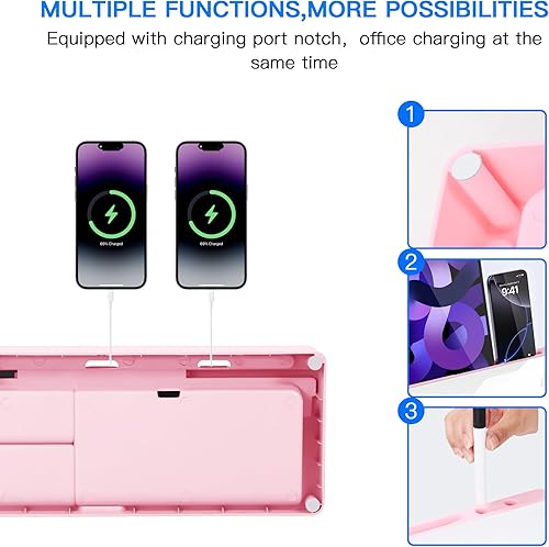 Miniatura 7 de KVY Pizarra blanca de escritorio rosa con almacenamiento, pizarra blanca de borrado en seco, suministros con accesorios para mujeres, artículos