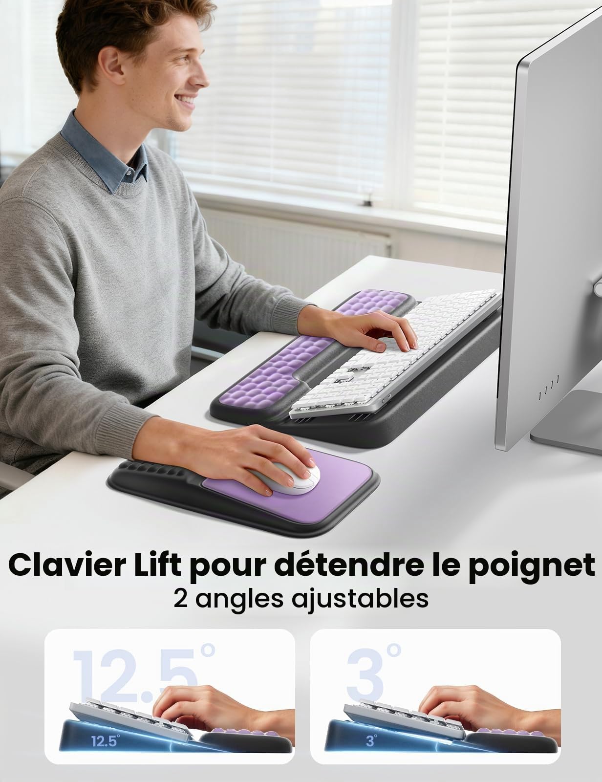 VAYDEER Set rehausseur de clavier et repose-poignet, Violet et noir