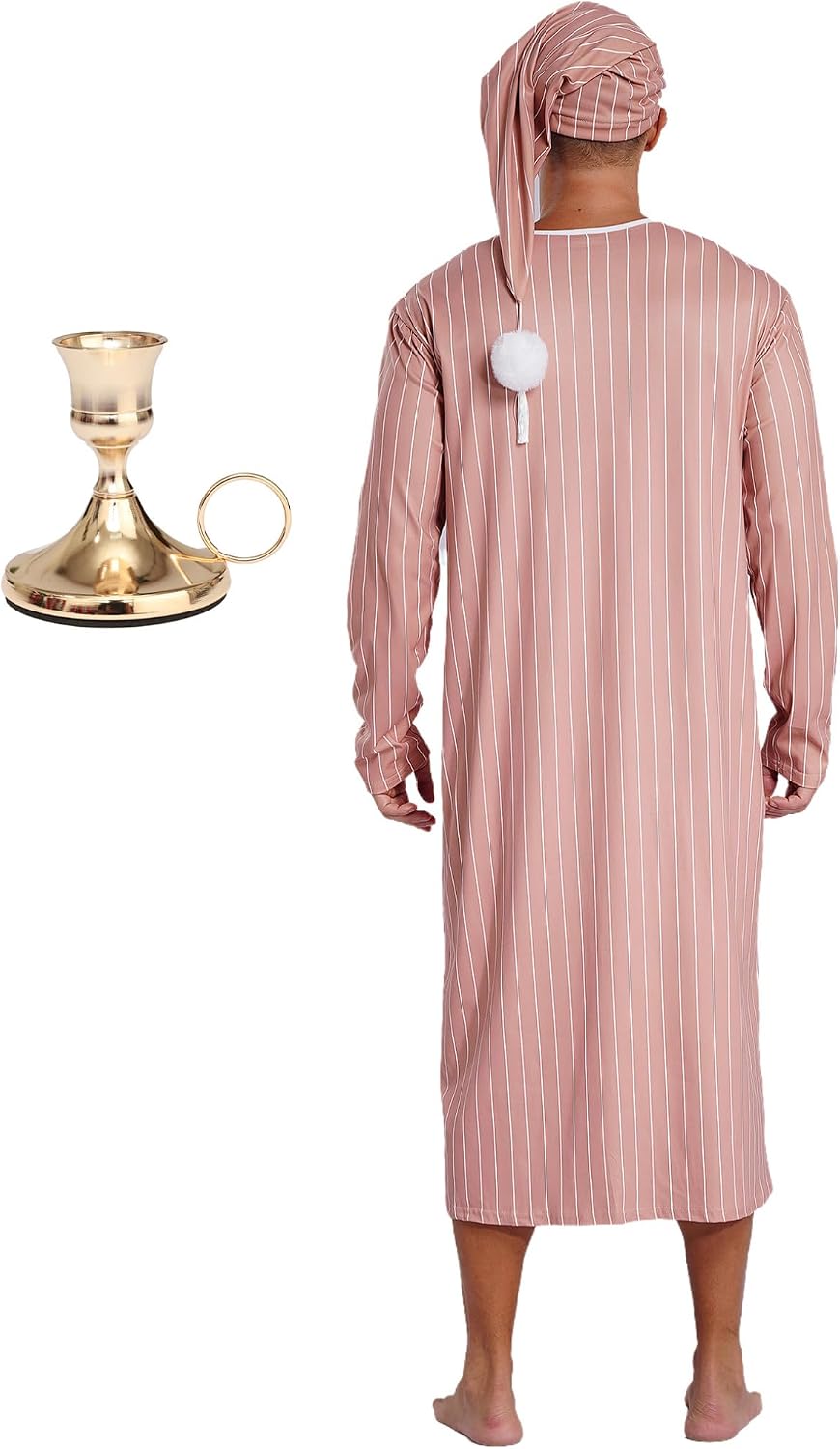 Oyolan 3 Pcs Mens Pjs Sets with Nightgown Night Cap And Candle Holder Halloween Pajama Costume