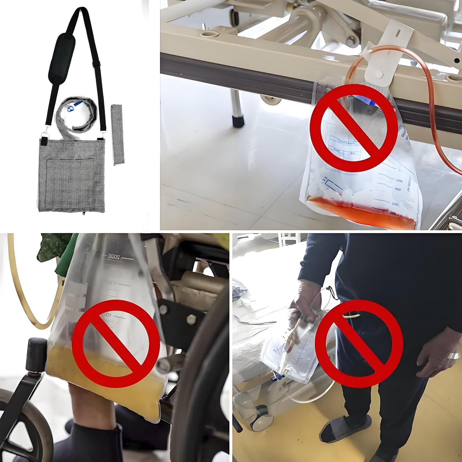 Soporte para bolsa de orina con funda protectora para manguera de drenaje, portátil, agradable al tacto, de tela suave con correa para el hombro, proporciona privacidad y protección de
