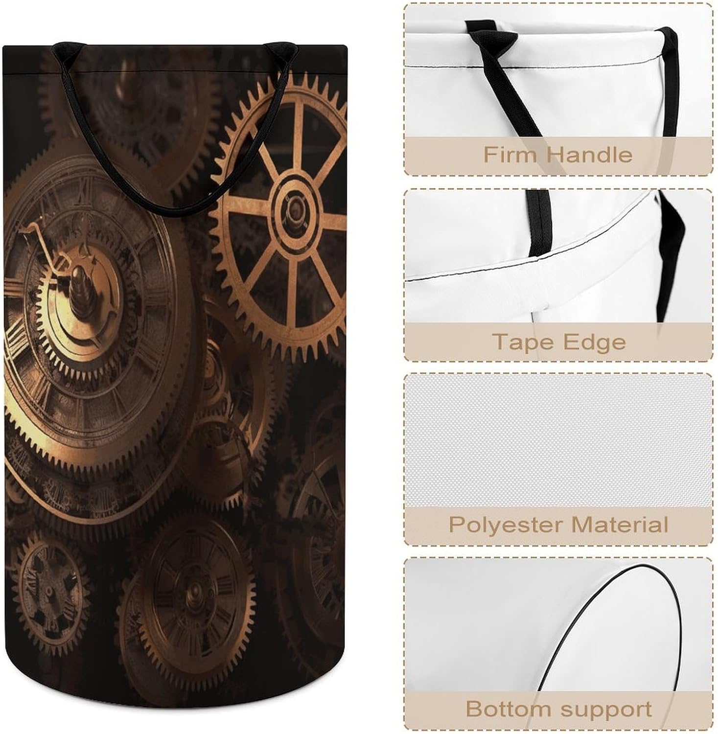 Gears Clock Bronze Century Laundry Basket Dirty Clothes Bin, Waterproof Laundry Hamper, Laundry Bag, Clothes Hamper Stands for Bedroom, Towels,Clothings image 4