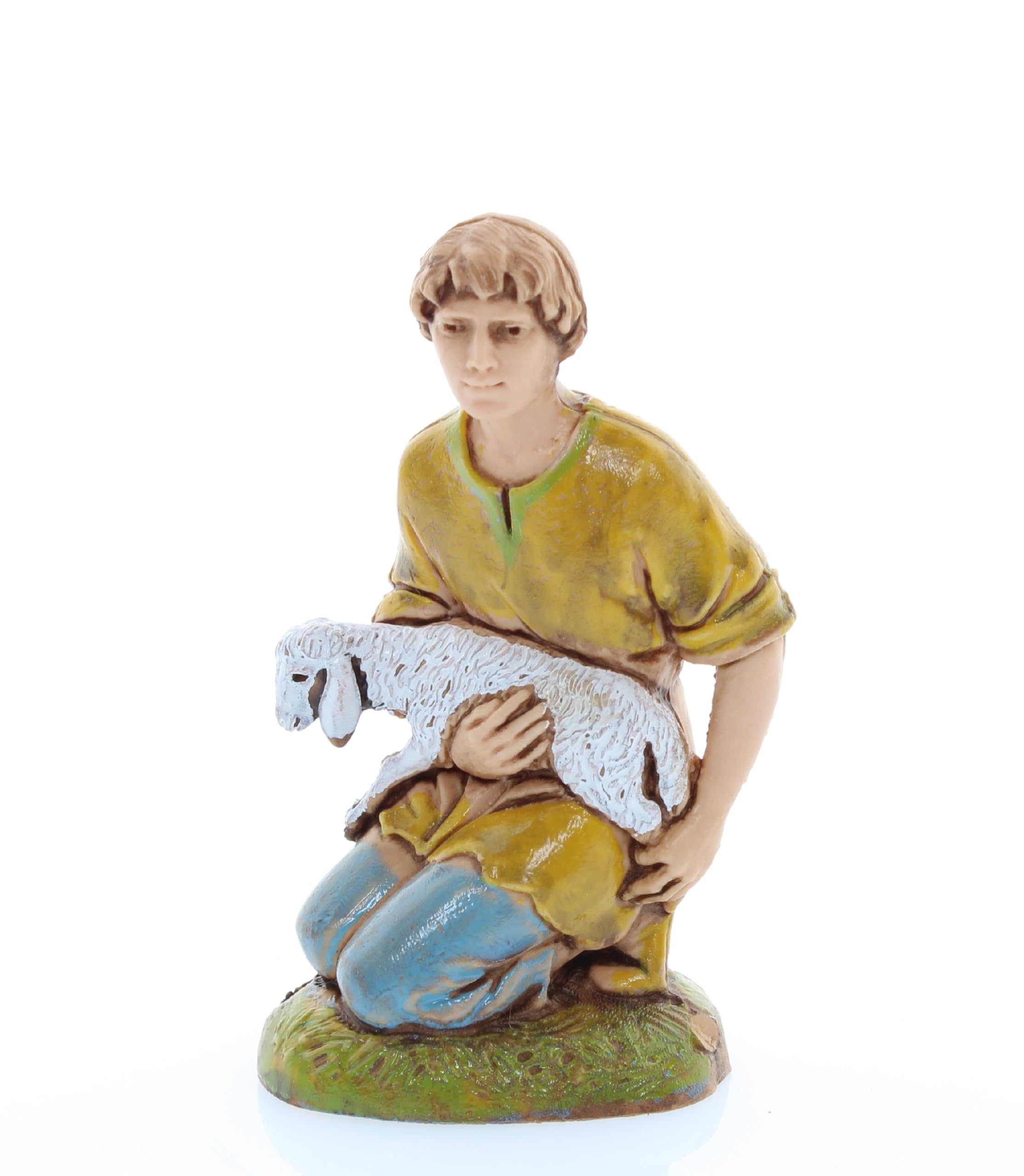 Moranduzzo Kneeling Man with Sheep for Nativity Scene of 4 Inch Scale 1:20-Unbreakable Nativity Figures-18th Century Style, Hand-Finished Painting, Official Product, Made in Italy, Sculptor M. Landi