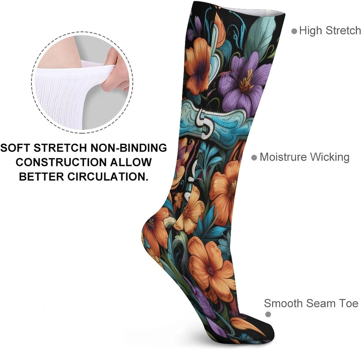 Christ Crosses Flowers_ Crew Socks Casual Breathable Calf Socks | Cushion Running Athletic Socks Long Performance Breathable Sports Socks for Women Men