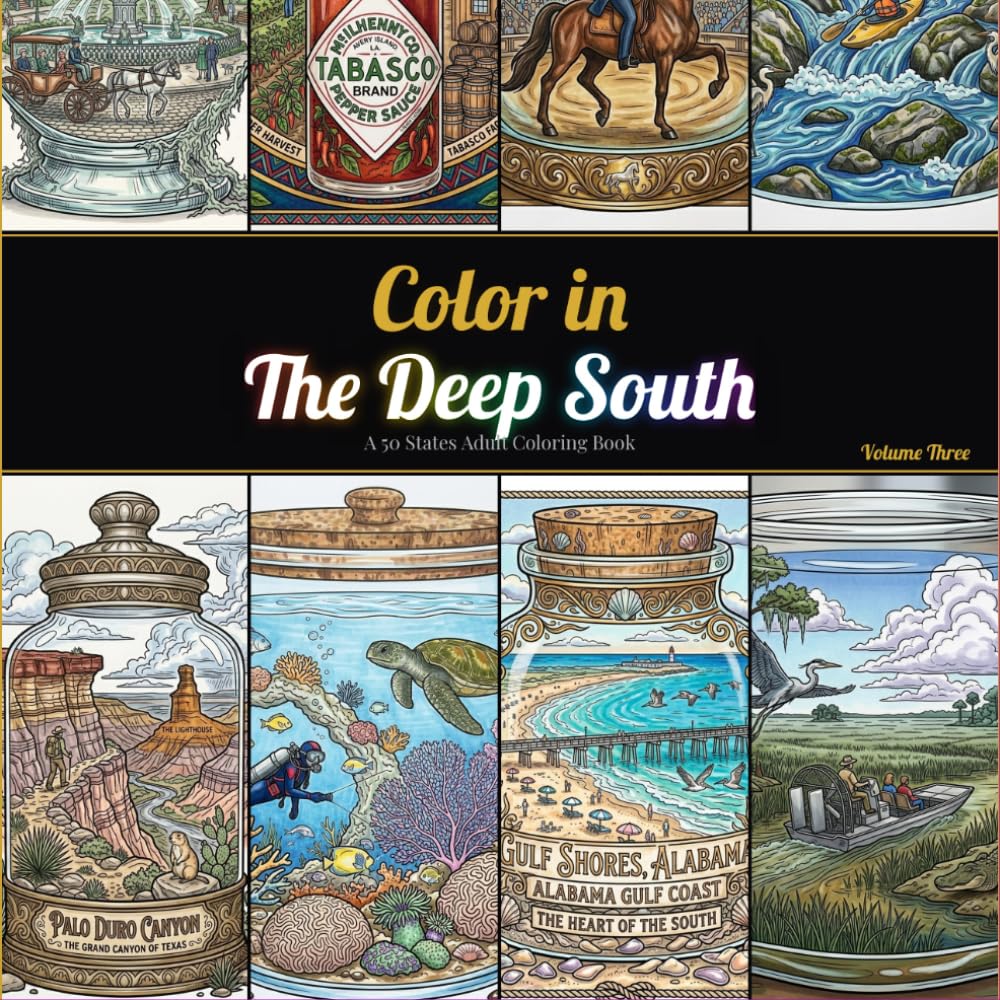 Color in a Jar: The Deep South: A 50 States Coloring Book — Mississippi, Louisiana, Alabama, Arkansas, Tennessee & Georgia