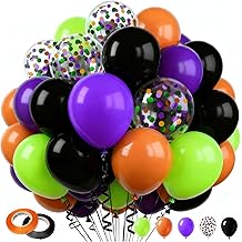 60 Pcs 12 Inch Halloween Balloons Orange Black Green Purple Confetti Balloons for Halloween Birthday Trick or Treat Party Decoration
