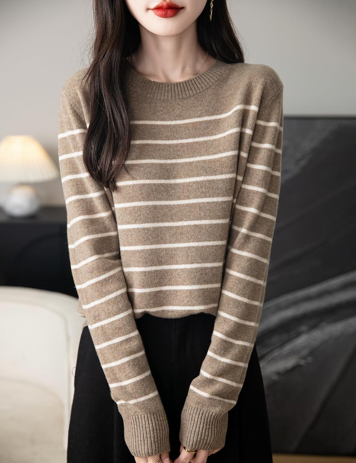 Chanyarn Women's 100% Merino Wool Sweater 2025 Fall Winter Crew Neck Striped Long Sleeve Warm Soft Knit Sweater - Image 5