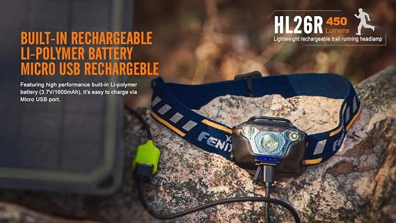 Fenix HL26R 450 Lumen USB rechargeable CREE LED running/jogging sweatband Headlamp with EdisonBright USB charging cable bundle (Yellow)