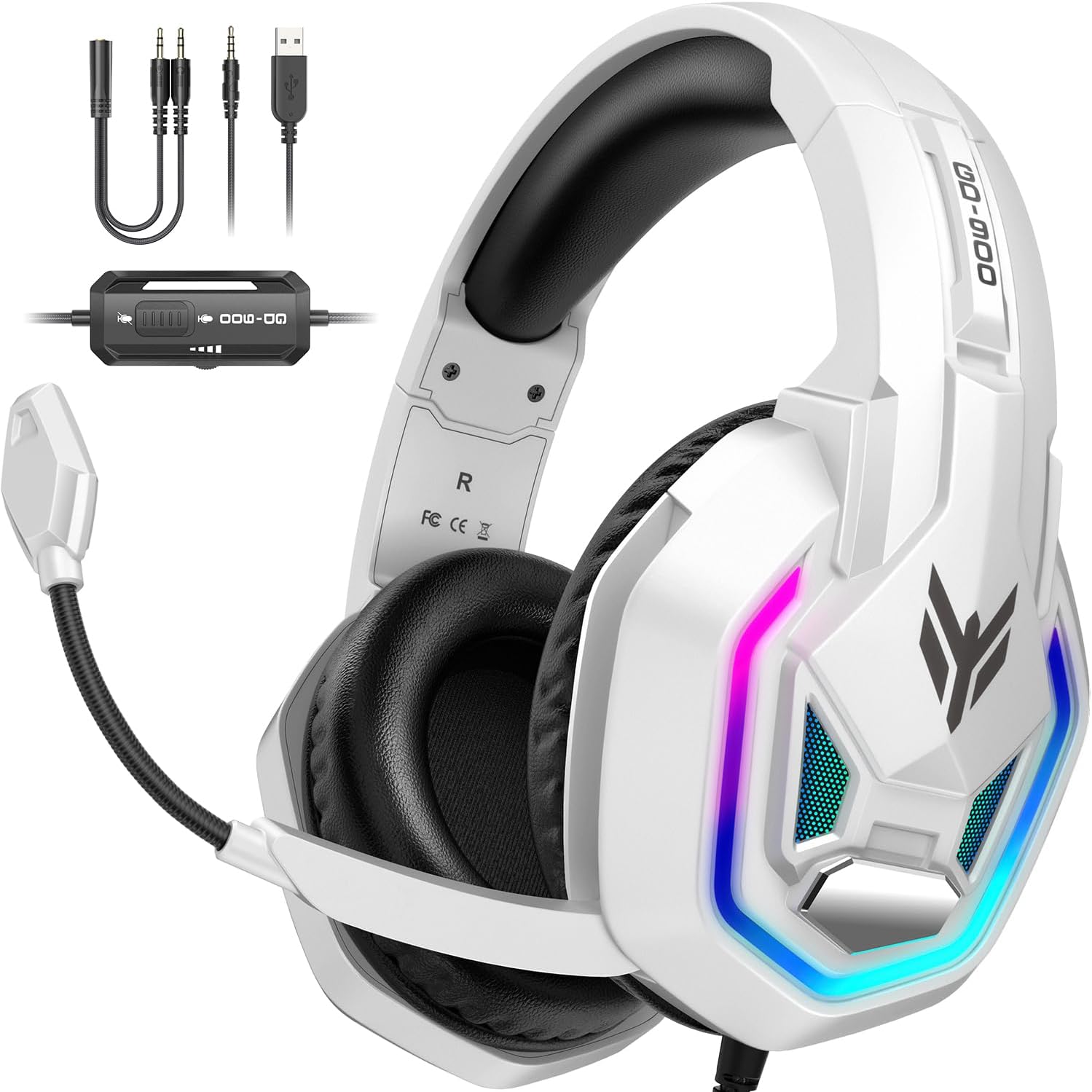Gaming Headset for PS5, PS4, Xbox Series X|S, Xbox One, PC, Switch, Mac – RGB Over-Ear Headphones with 7.1 Surround Sound, Noise Cancelling Mic, 50mm Drivers & Memory Foam Ear Pads