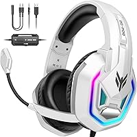 Vista 1 de Auriculares para juegos para PS5, PS4, Xbox Series X S, Xbox One, PC, Switch, Mac - Auriculares RGB sobre la oreja con sonido envolvente 7.1