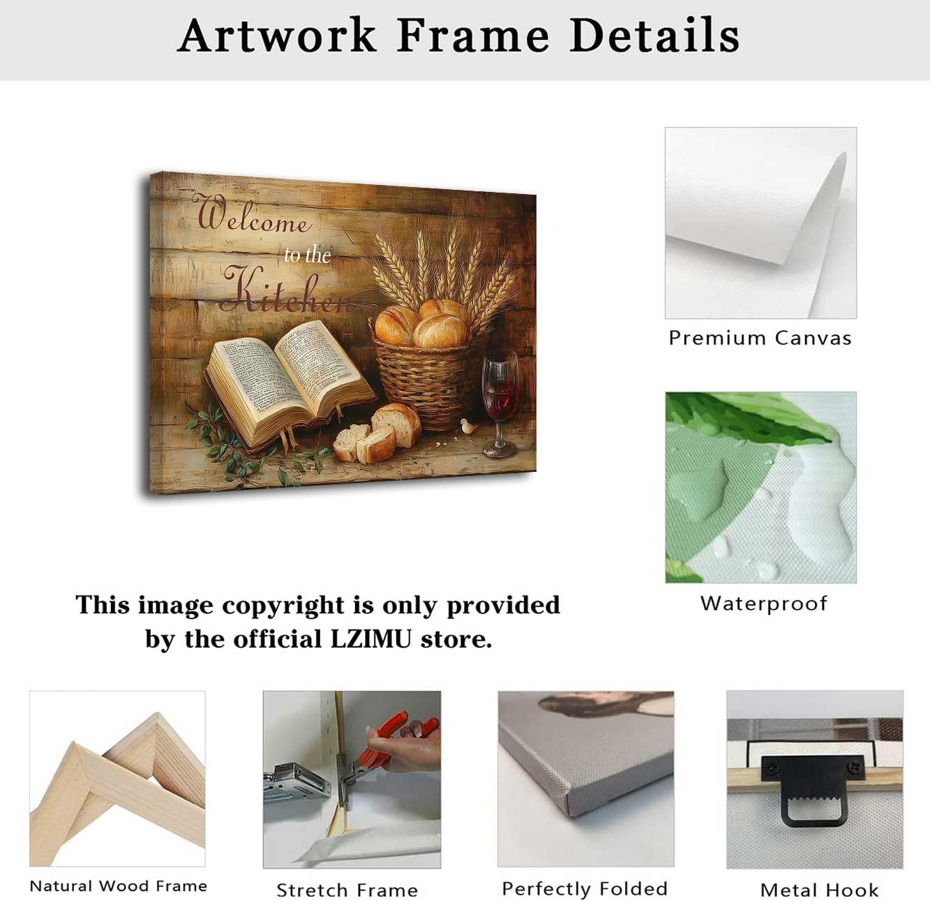 LZIMU Bread Wall Art Kitchen Pictures Rustic Christian Canvas Prints Farmhouse Brown Food Painting Holy Bible Verse Red Wine Glass Painting Vintage Dining Room Decor (18L x 12W)