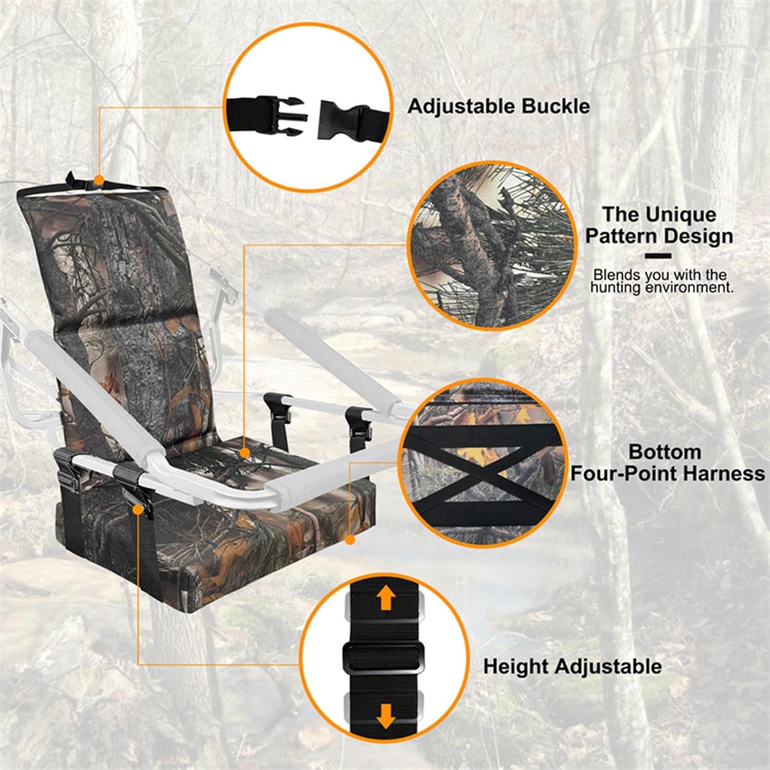Seat Cushion with Tree Stand, 600D Oxford Fabric, Sponge Foam Mat, Adjustable Folding Seat Cushion with Tree Stand for Outdoor Sports