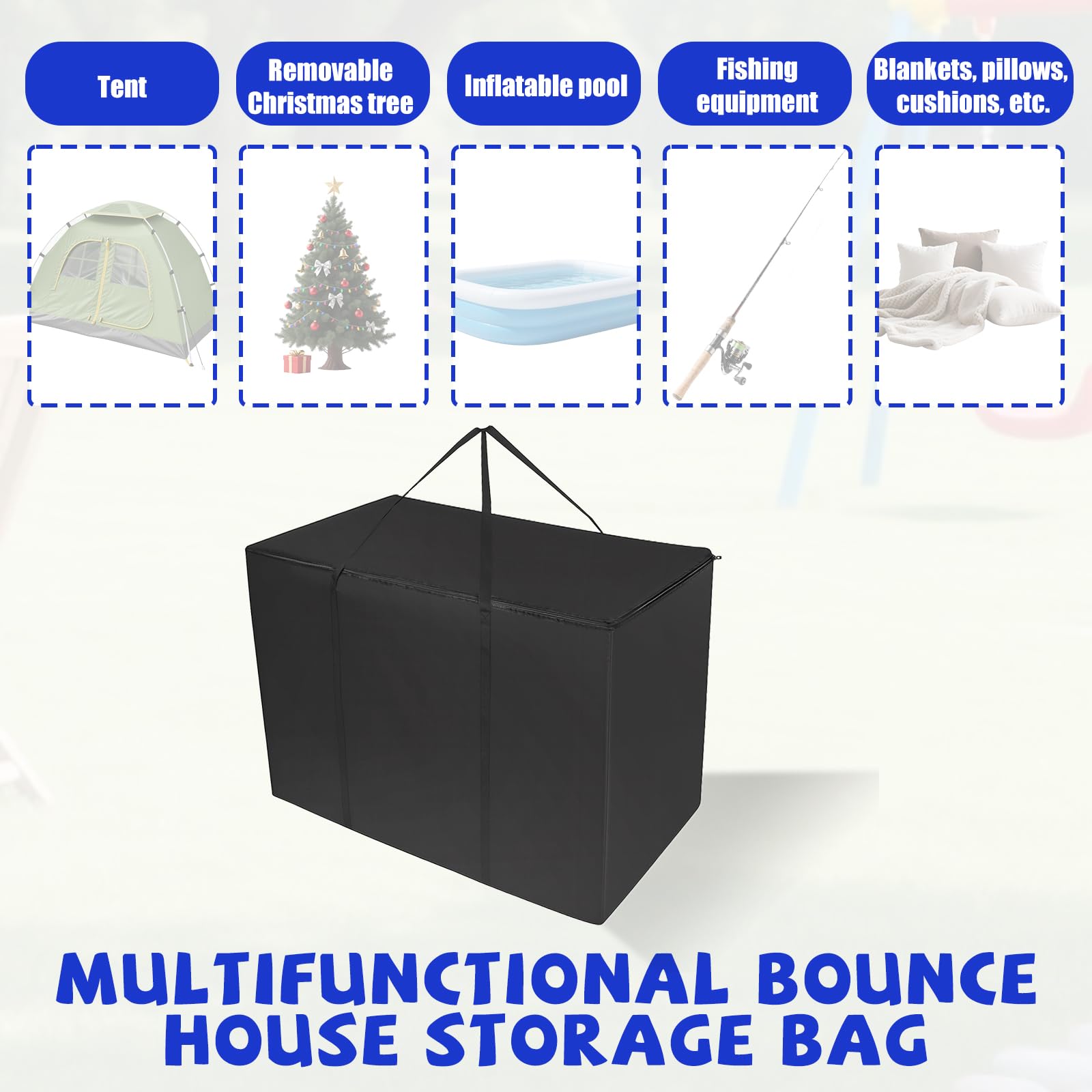 Sac de Rangement Château Gonflable, 111x48x71cm Grand Durable Sac de Rangement avec Poignées Idéal pour Ranger Château Gonflable Jouets Tente (Noir)