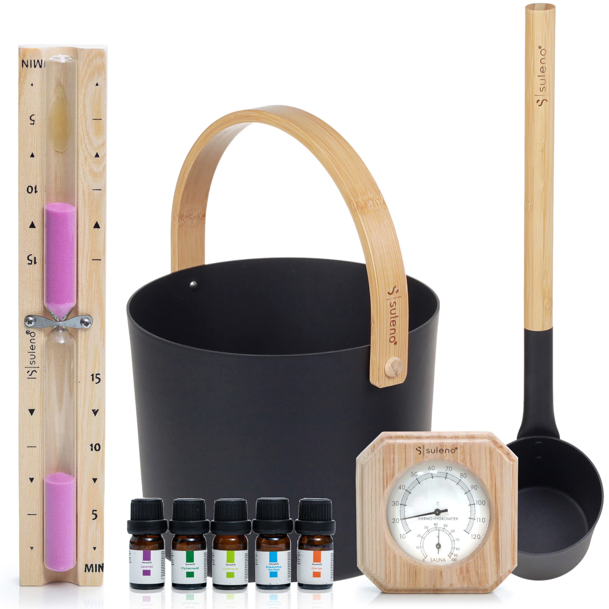 SULENO Sauna Set KJELL 2, 9-teilig, Saunakübel, Saunakelle, Schwarz