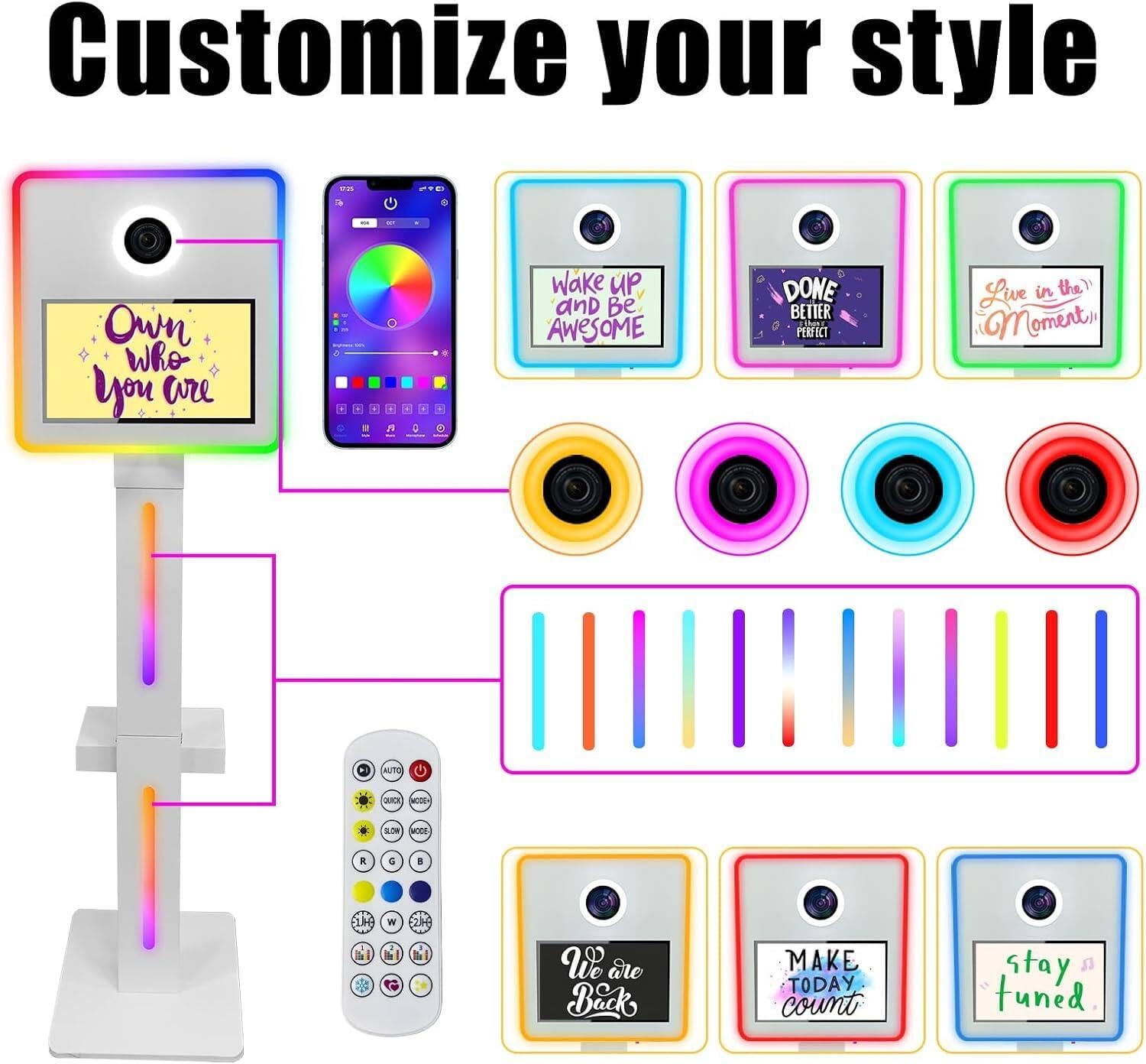 Mirror Photo Booth with Camera and Printer,15.6" Interactive DSLR Photo Booth with Flight Case,Remote Control RGB Light,Instant Printing for Weddings Parties Events(White)