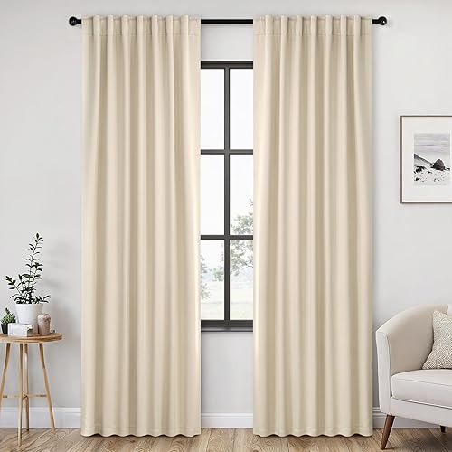 Miniatura 46 de ANRODUO - Cortinas opacas del 99% para dormitorio y sala de estar, con aislamiento térmico, trabillas traseras, bolsillo para cortinero, plisadas
