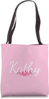 Custom Kathy Gift Personalized Name Flowers Floral Pink Tote Bag