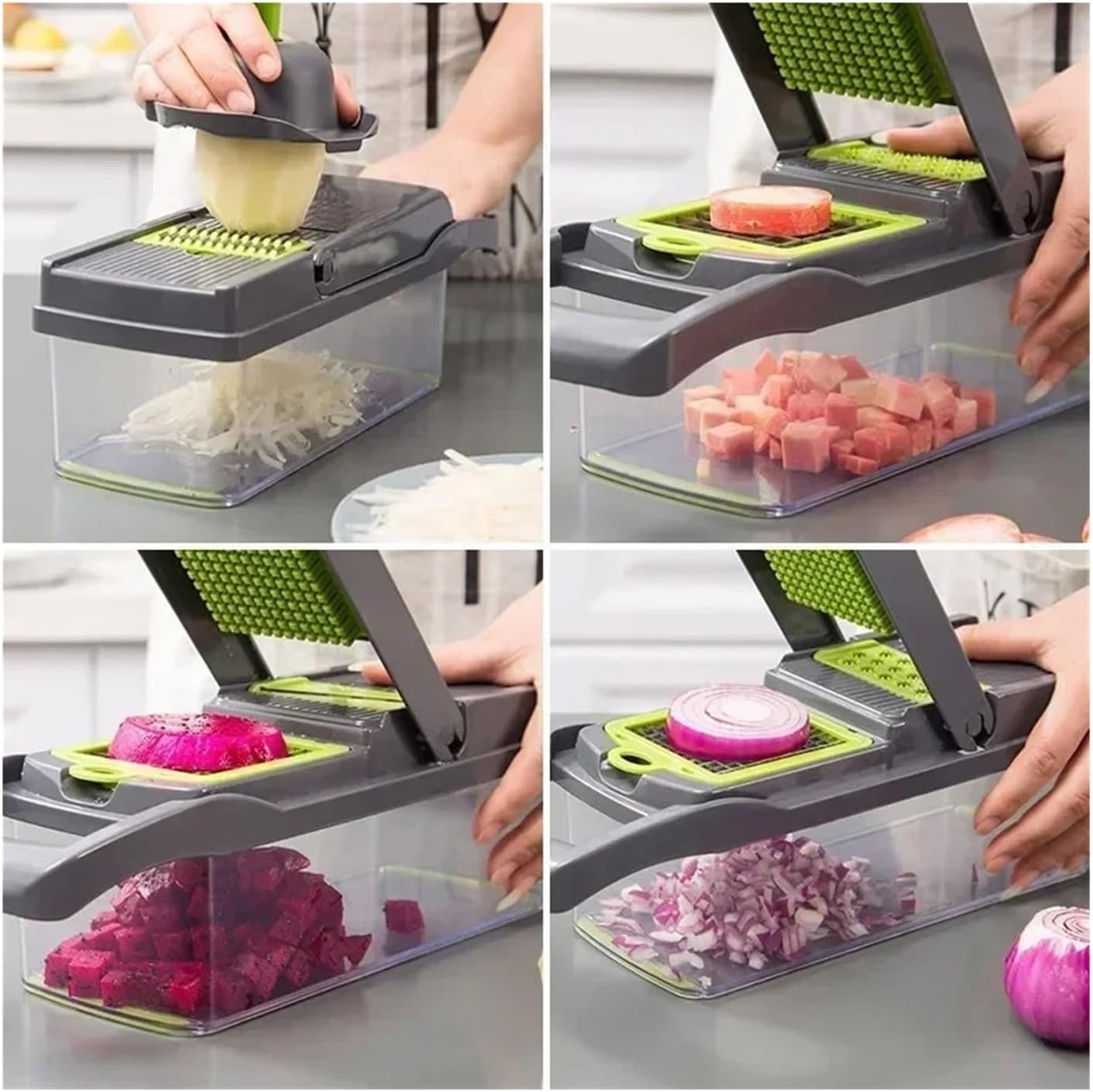 16-in-1 Vegetable Slicer and Chopper - Multi-Functional Kitchen Gadget for Onions, Potatoes, Fruits, and Vegetables(16 in 1 grey)
