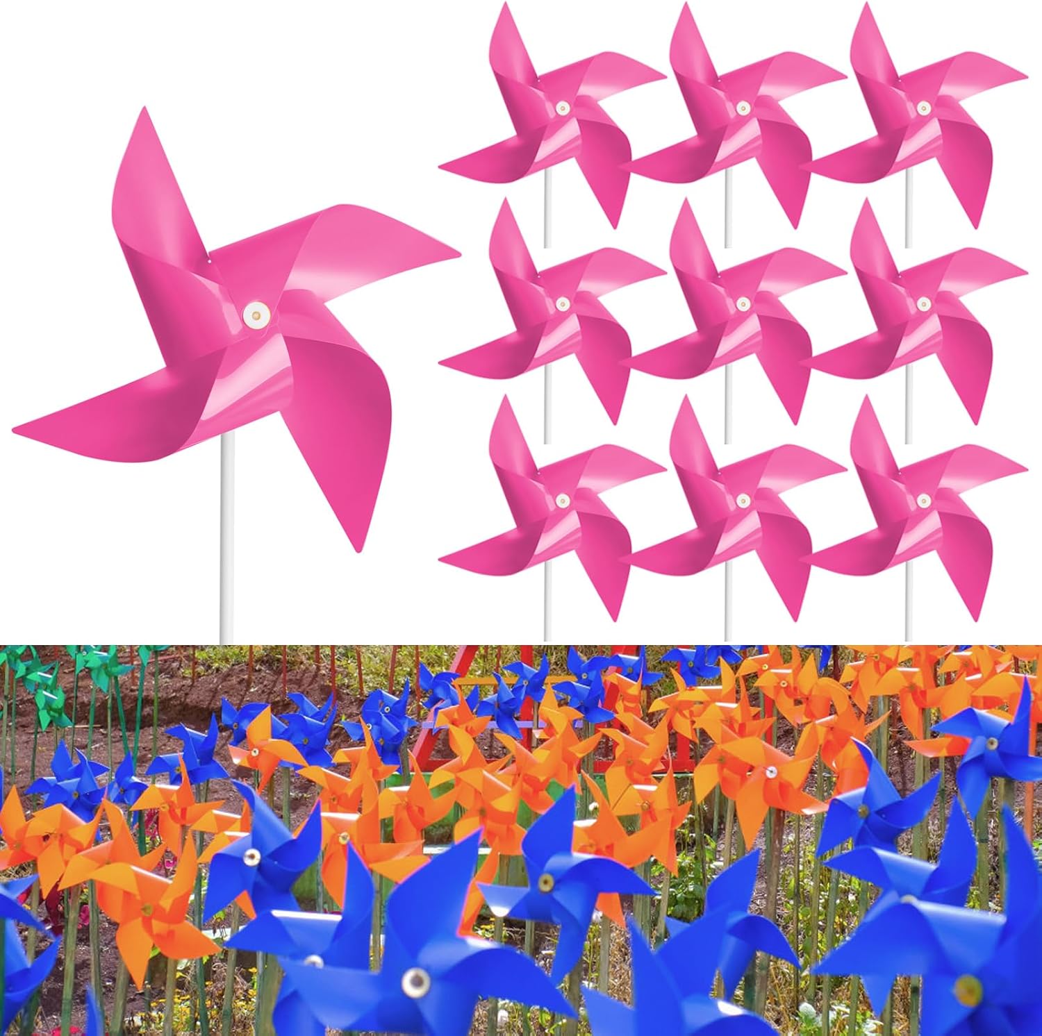 150 Pcs Pinwheels, Toy Wind Spinners and Party Favors Gifts for Kids, Outdoor Decorational Pinwheels for Yard and Garden (Pink)