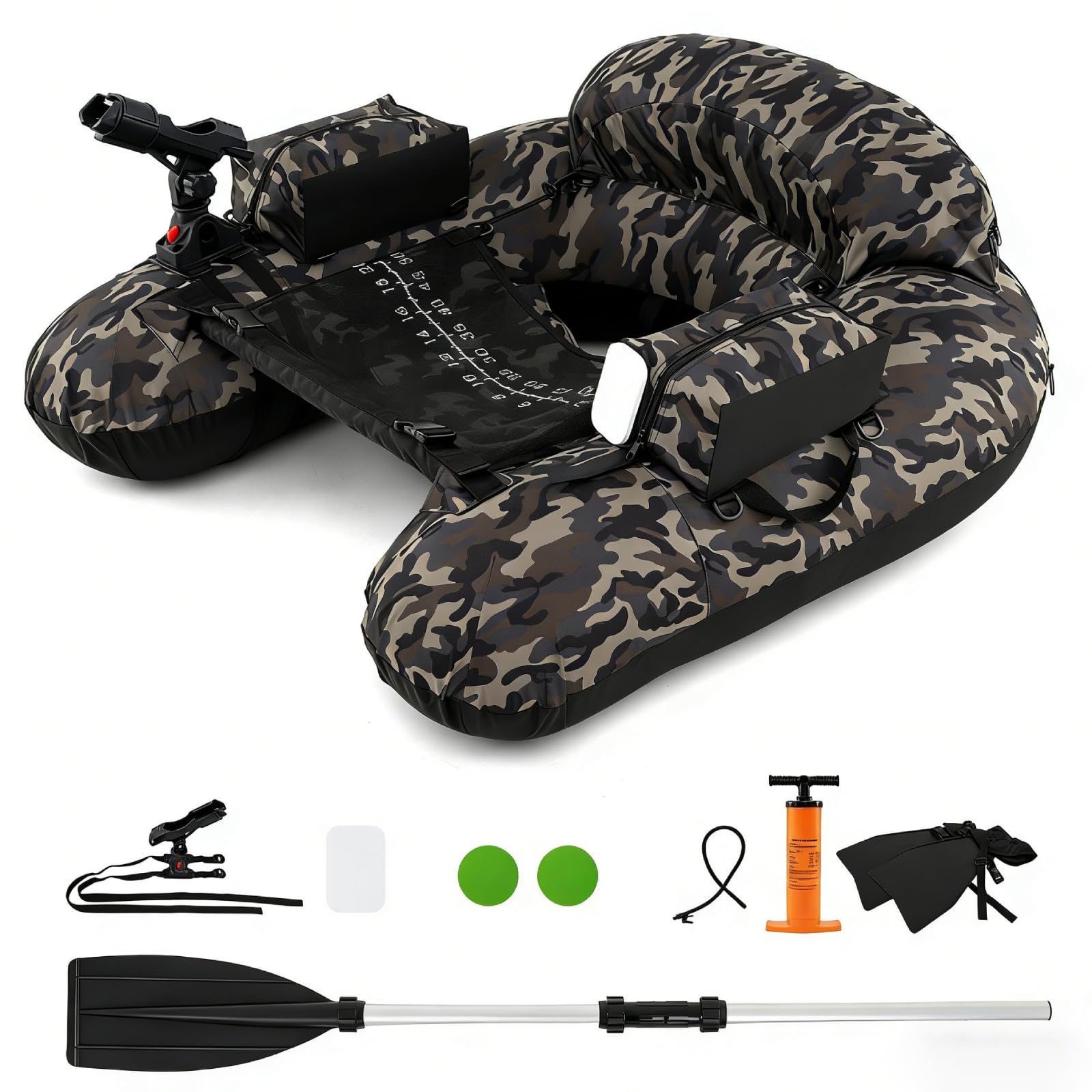 SPOTRAVEL Inflatable Fishing Float Tube (Camouflage, 111x104x46 cm)