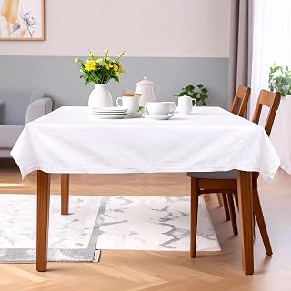 ZOMI Tablecloth 100% Cotton High GSM, Rectangular Fits for 6 Person, Washable, Reusable Suitable for Everyday use, Events, Parties, Christmas, Thanksgiving, Wedding (White, 54 x 72 Inches)