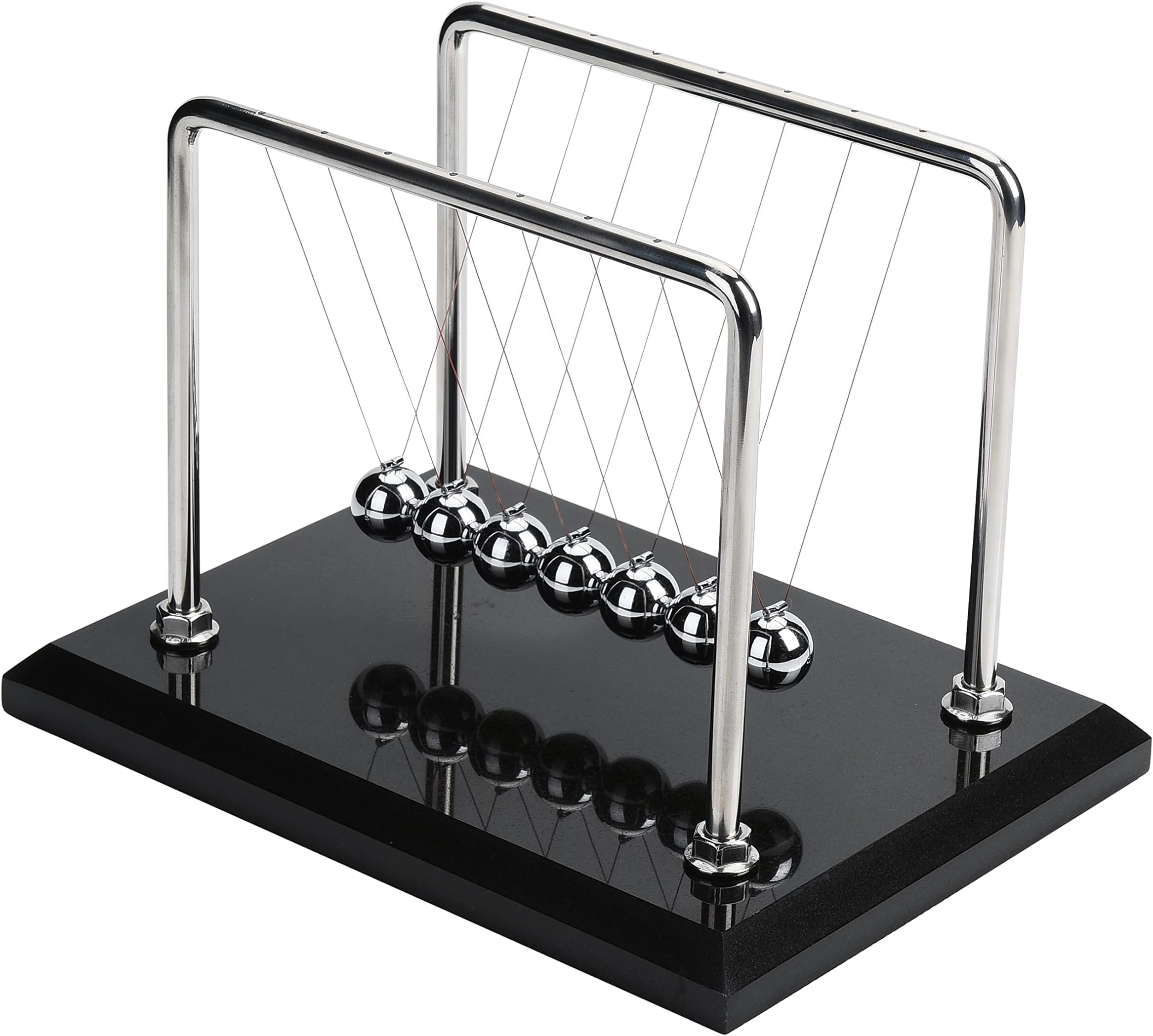 CERROPI Newton Cradle Balance Balls, Newton Pendulum with 7 Balls, Classic Newton Swing Ball, Science Physics Gadget | Desk Toys & Accessories, 50+ Sec Swingtime, Marble Base, Black