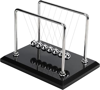 CERROPI Newton Cradle Balance Balls, Newton Pendulum with 7 Balls, Classic Newton Swing Ball, Science Physics Gadget | Desk Toys & Accessories, 70+ Sec Swingtime, Marble Base, Black
