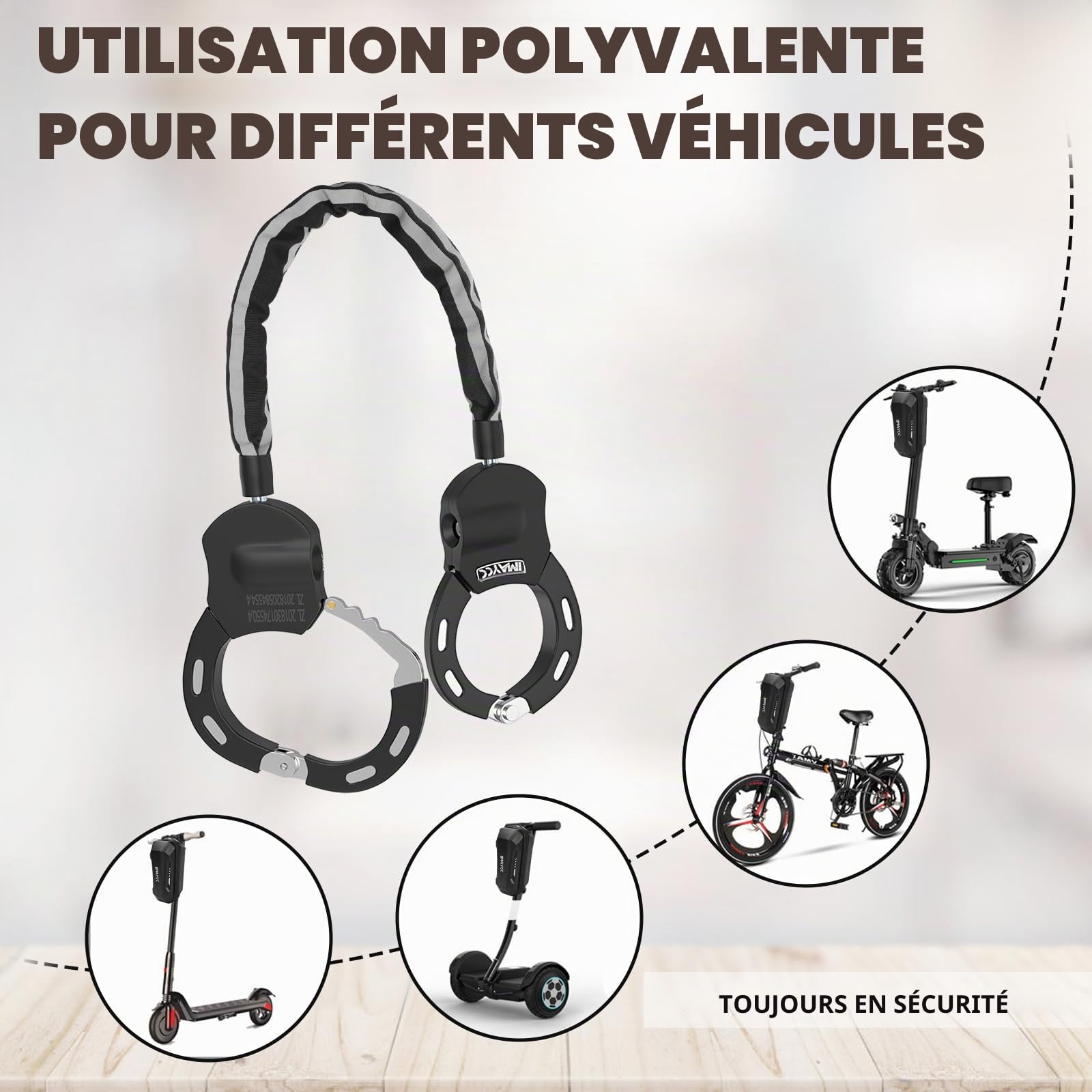 IMAYCC Antivol Menotte Trotinette Electrique, Imperméable à l'eau Cadenas Sac, Antivol Homologué, idéal pour les vélos, Moto, Portail, Clôture, Poussettes, Etc.