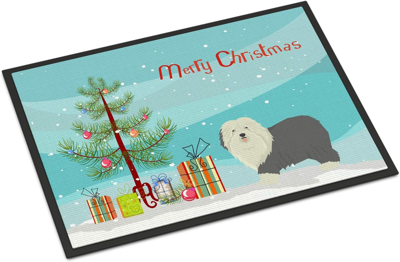 Caroline's Treasures CK3552MAT Old English Sheepdog Christmas Tree Doormat 18x27 Front Door Mat Indoor Outdoor Rugs for Entryway, Non Slip Washable Low Pile, 18H X 27W