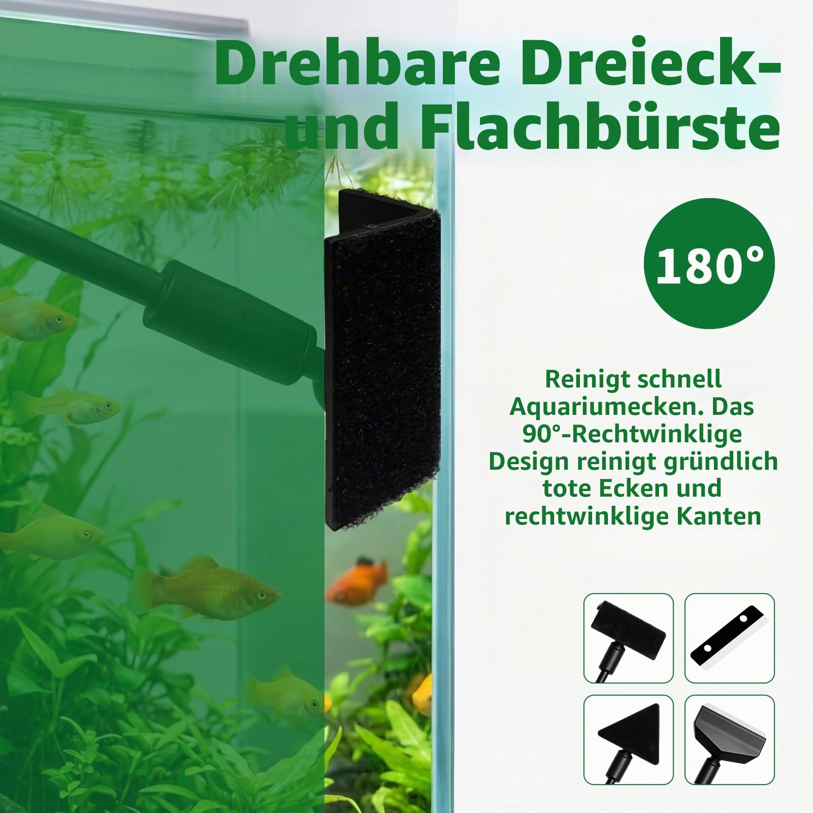 Aquarium Scheibenreiniger, 3 in 1 Aquarium Reinigungsset mit Abnehmbarer Griff Algenschaber und Reinigungsschwamm Aquarium Zubehör Werkzeug für Glas Fischbecken