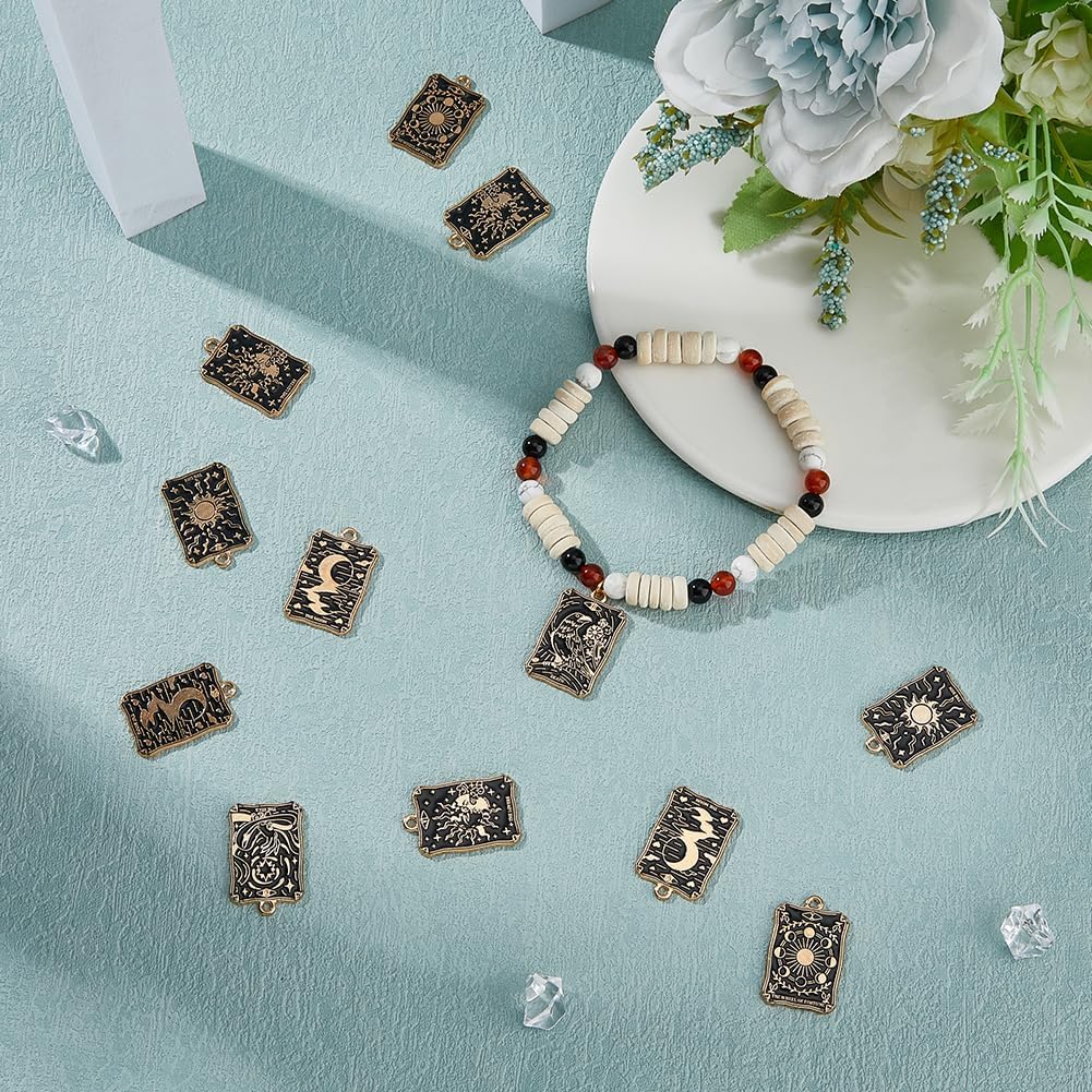 DICOSMETIC 24Pcs 6 Styles Tarot Charms Bulk Enamel Tarot Card Charms Alloy Tarot Pendant Gothic Moon Star Rectangle Charm Black Amulet Charm Vintage Magic Pendant for DIY Jewelry Making - Image 4