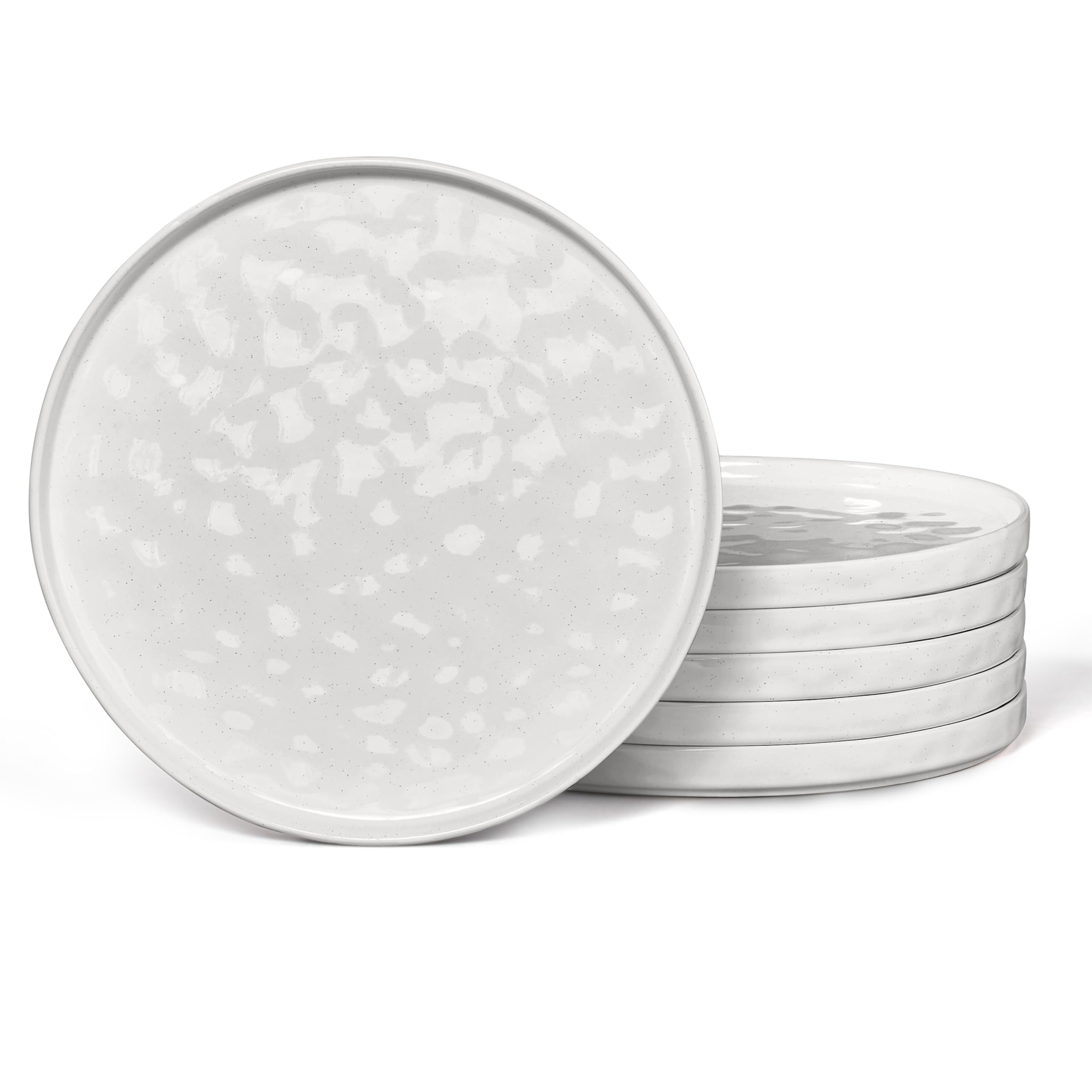 Herogo Dinner Plates Set of 6, 10 Inch / 26.3 cm Stoneware Tableware Dining Plates, Reactive Glaze Serving Dishes for Party, Wedding, Birthday, BBQ, Picnic, Dishwasher & Microwave Safe - Elegant White