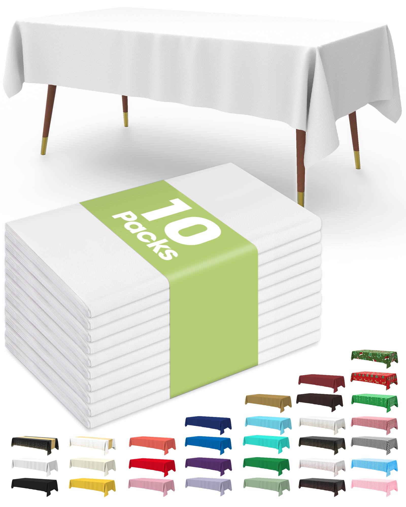 Pureegg Plastic Table Cloth Disposable 10 Pack, 54 x 108 Inch Table Cloths, Party, Picnic, Wedding, Decorative Tablecloths, Rectangle, White Plastic Cover, Leakproof & Sturdy, WhitePureegg Plastic Table Cloth Disposable 10 Pack, 54 x…