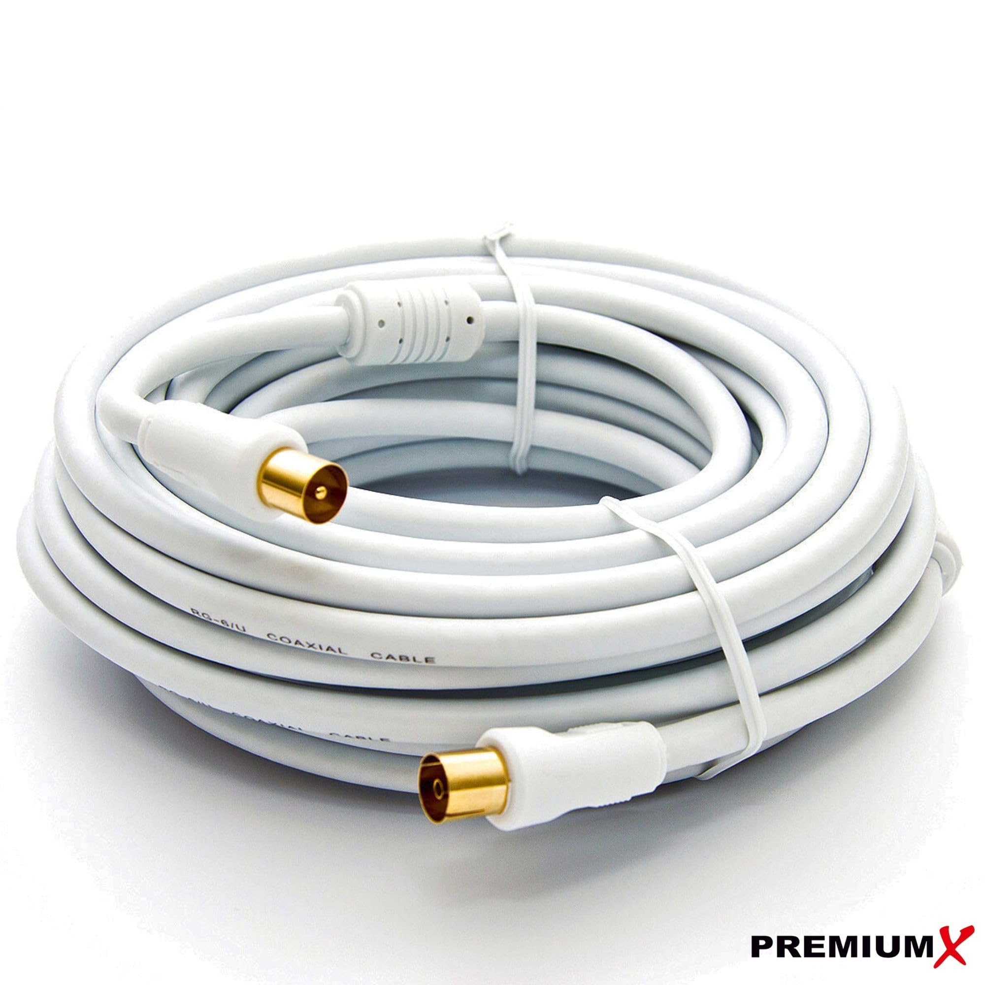 Premium X Cavo antenna TV HDTV Full HD, 4K, cavo coassiale da 10 m, connettore in metallo completo su presa IEC per televisione digitale e radio, DVB-T/T2, DVB-C, DVB-S/S2, bianco