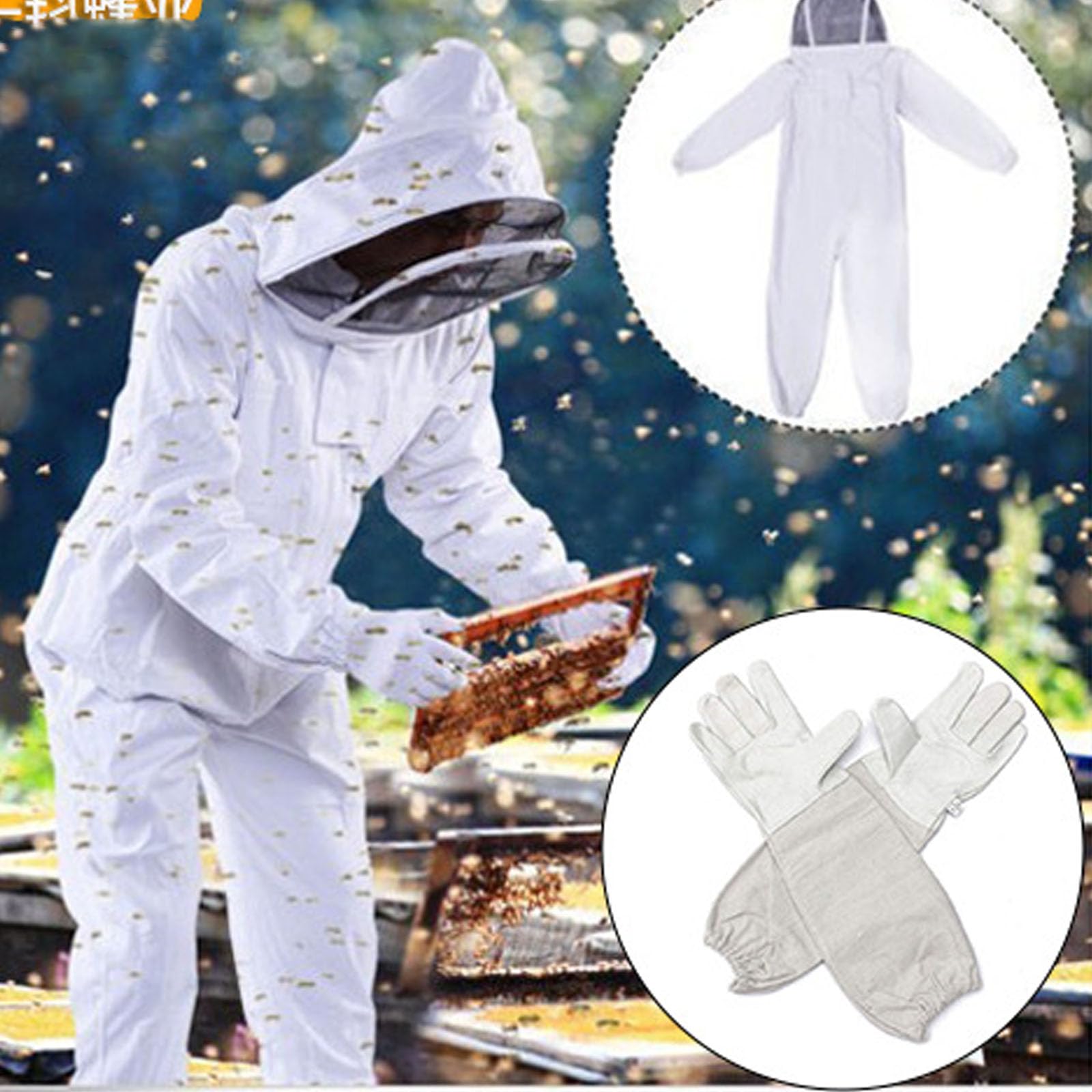 Traje de Apicultor Profesional con Velo,Traje de Abejas,Traje de Apicultura con Guantes,Ropa Apicultura Protección Cuerpo Completo Hombres Mujer para Apicultura Transpirable Anti AVI(Size:l,Color:b)