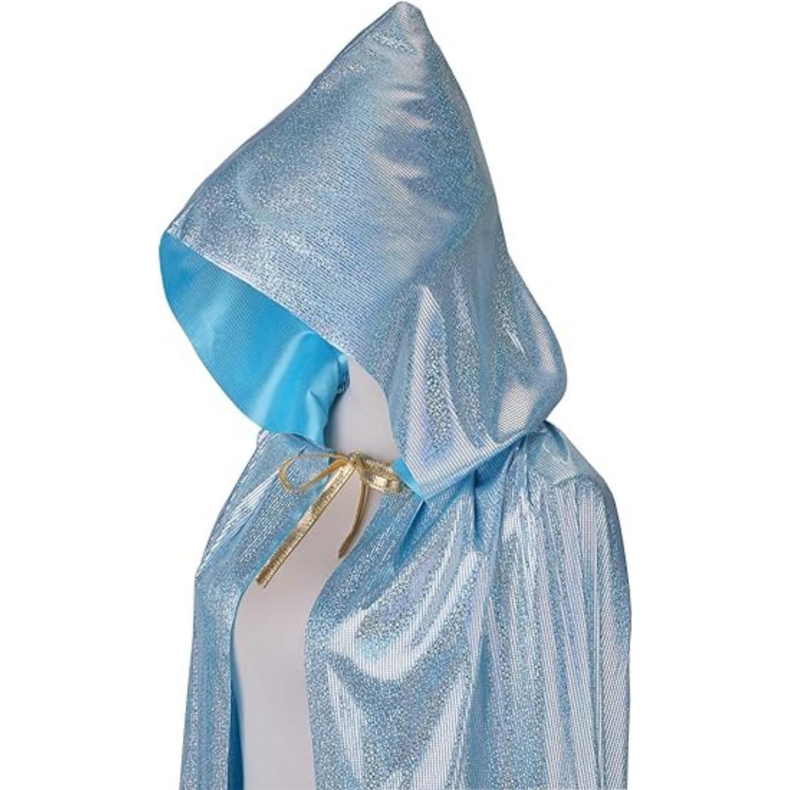 RRCBMD Adult Unisex Full Length Hooded Cloak Small Grid Blue Sparkle Shiny Cape with Hood Women Men Halloween Mardi Gras Wizard Cosplay Costume 47.2Inch - Image 4