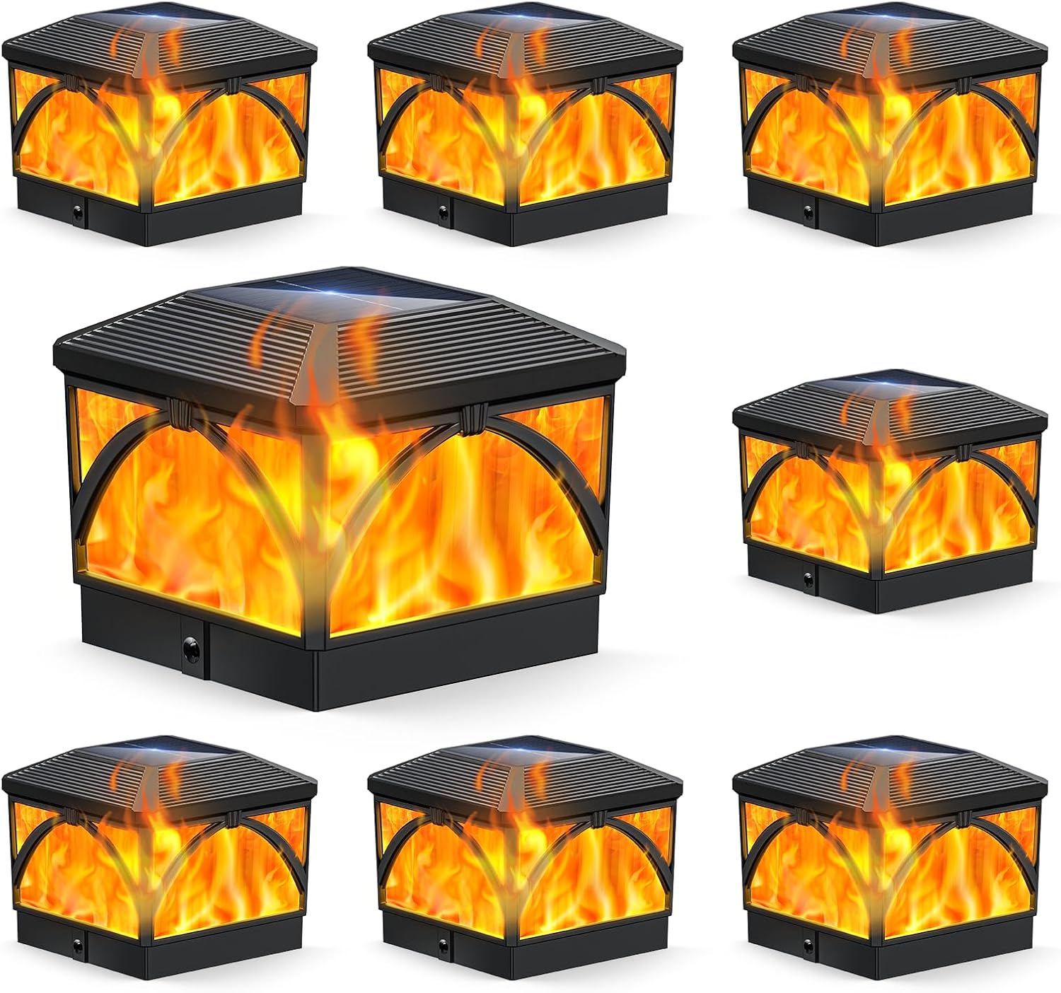 LETMY 8 Pack Bigger Solar Post Cap Lights Outdoor – Flickering Flame & Warm Light Mode 4×4 Fence Post Solar Lights Outdoor Waterproof for Fence, Garden, Yard, Deck, Patio Decor, 4X4 Vinyl/Wooden Posts